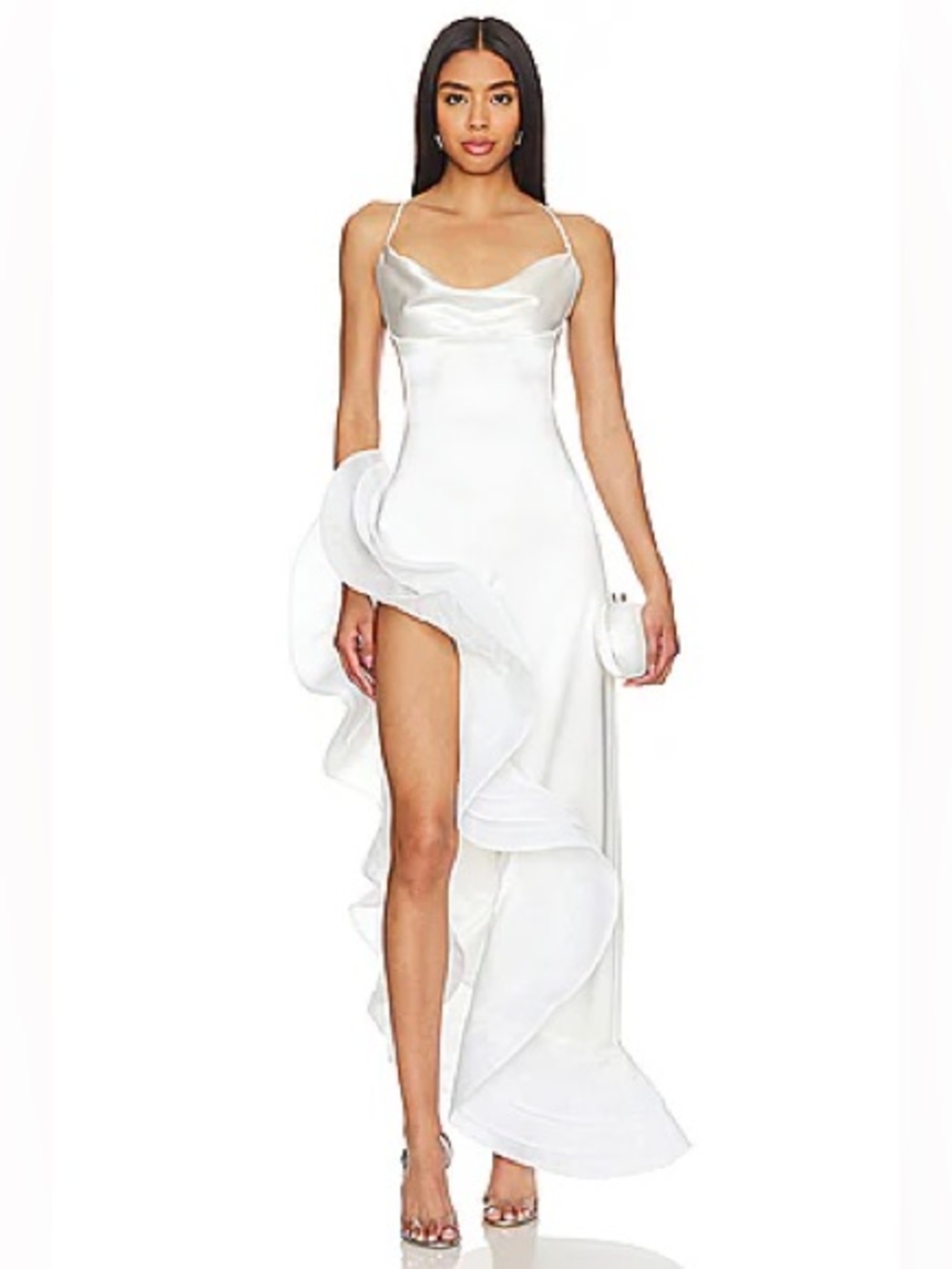 Retrofête Kaitlin Ruffled Hem Gown Dress - XS White